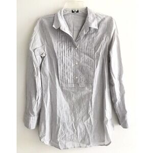 J. Crew | Women's Gray Long Sleeve Button Front Collar Pleated Bib Shirt Size M